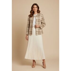 VINTAGE Via Moda Wool Size 8 Tweed Blazer‎ Jacket  Houndstooth Pattern